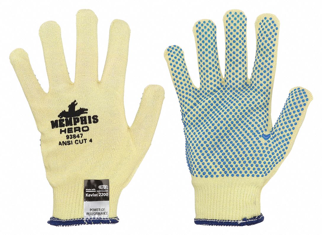 GANTS ENDUITS,TG(10),RÉSISTANCE AUX COUPURES NIVEAU A6 ANSI,PAUME,POINTILLÉ,PVC,KEVLAR,13GA
