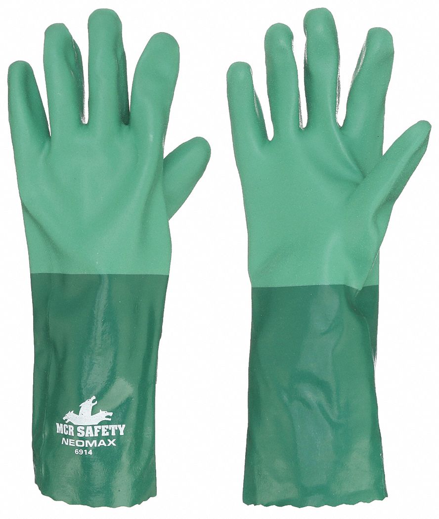 CHEMICAL RESISTANT GLOVES, 14 IN LENGTH, GRAIN, L, GREEN, NEOMAX 6914