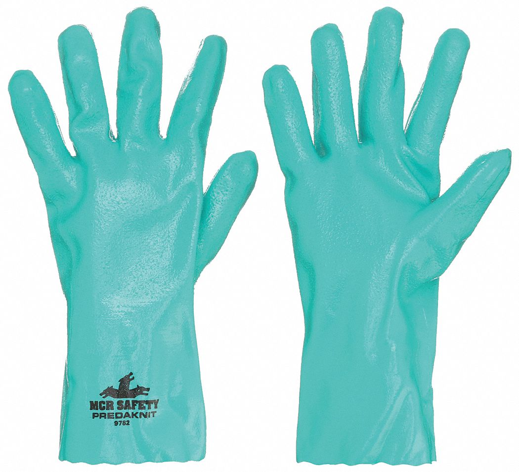 CHEMICAL RESISTANT GLOVES, 12 IN LENGTH, ROUGH, L, GREEN, GEN PURPOSE, 12 PK