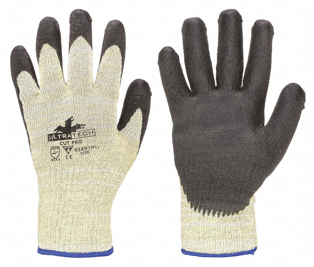 COATED GLOVES, L (9), ANSI CUT LEVEL A4, DIPPED PALM, PUR, SMOOTH, PALM