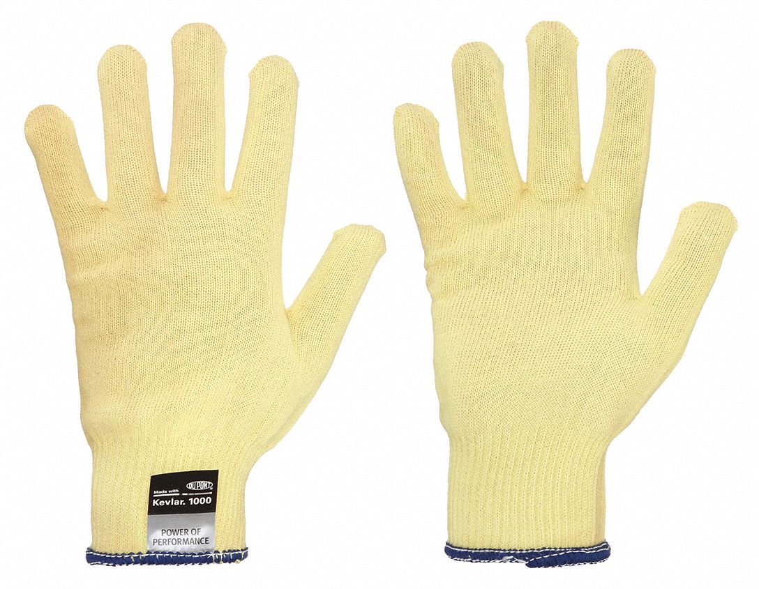 COATED GLOVES, YELLOW, L, ANSI/ISEA CUT A2/PUNCTURE 0, STRAIGHT THUMB, 10.25 IN L, KEVLAR