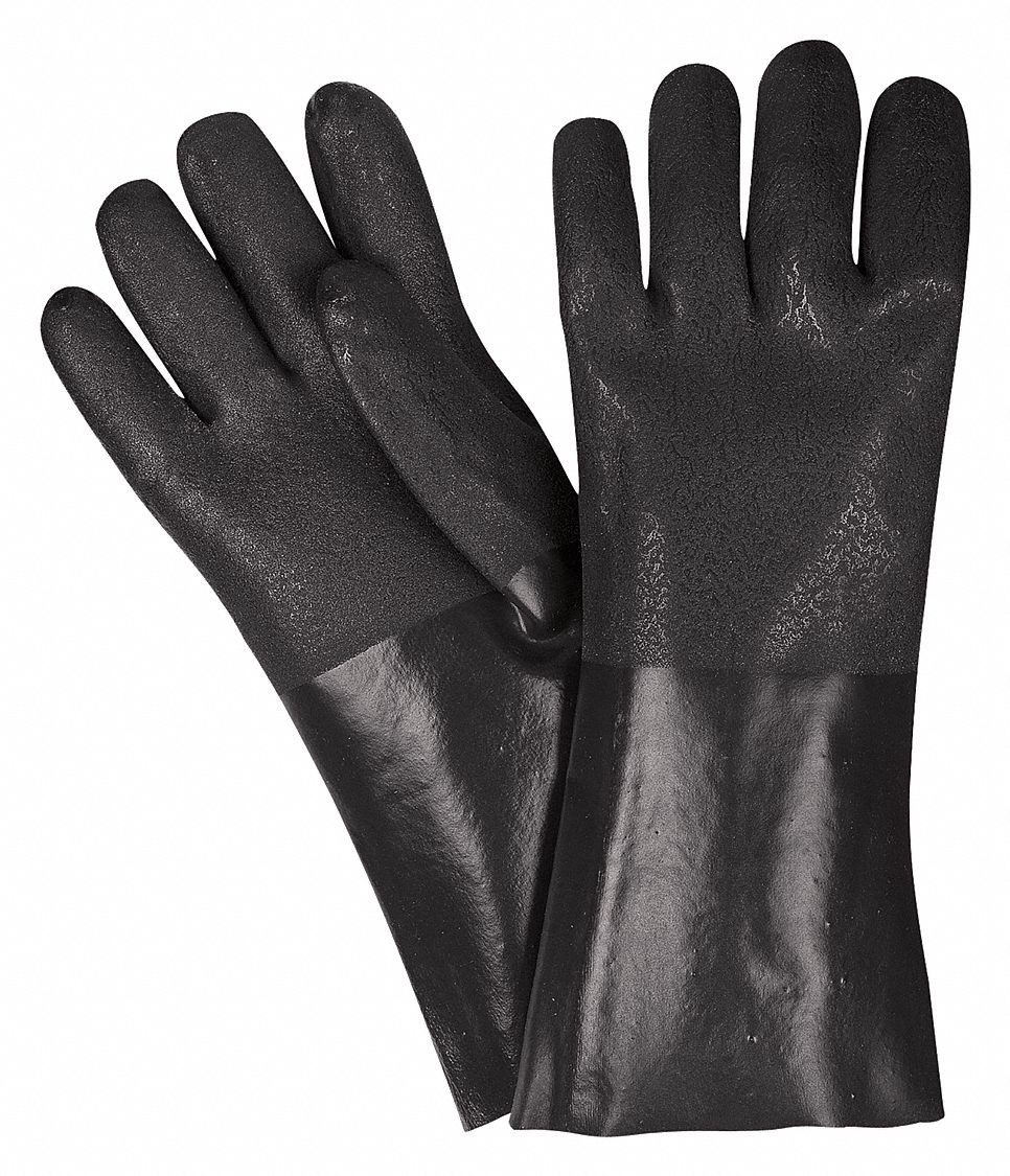 CHEMICAL RESISTANT GLOVES, 14 IN LENGTH, GRAIN, L, BLACK, 6514SJ