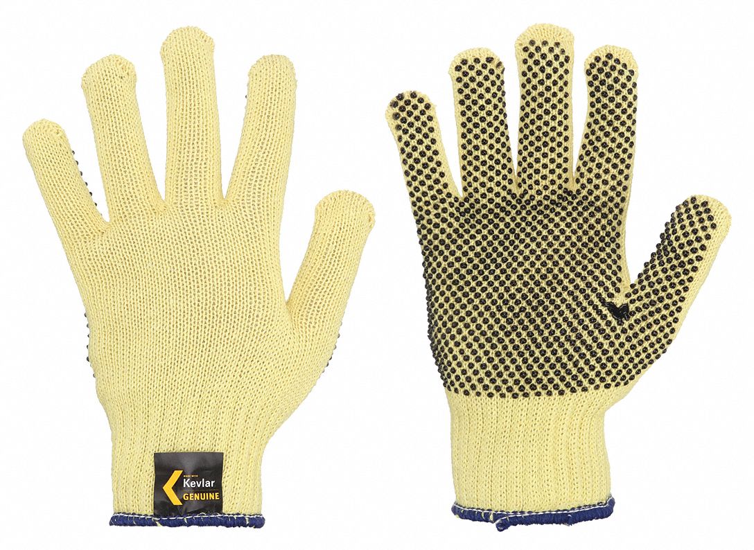 Coated Gloves: L ( 9 ), ANSI Cut Level A3, Palm, Dotted, PVC, Kevlar® ( 7 ga ), 12 PK