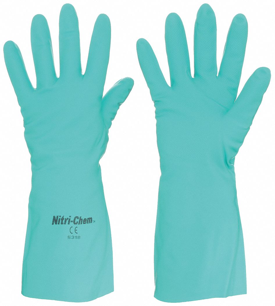 Chemical-Resistant Gloves: 5316, MCR SAFETY Nitri-Chem, 6 XS Glove Size, Gen Purpose, XS, Full, 1 PR