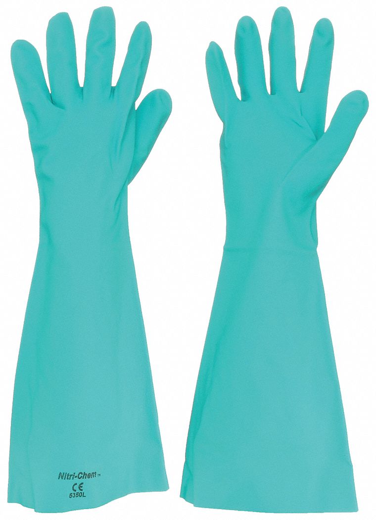 CHEMICAL RESISTANT GLOVES, 22 MIL, 18 IN LENGTH, GRAIN, XL, GREEN