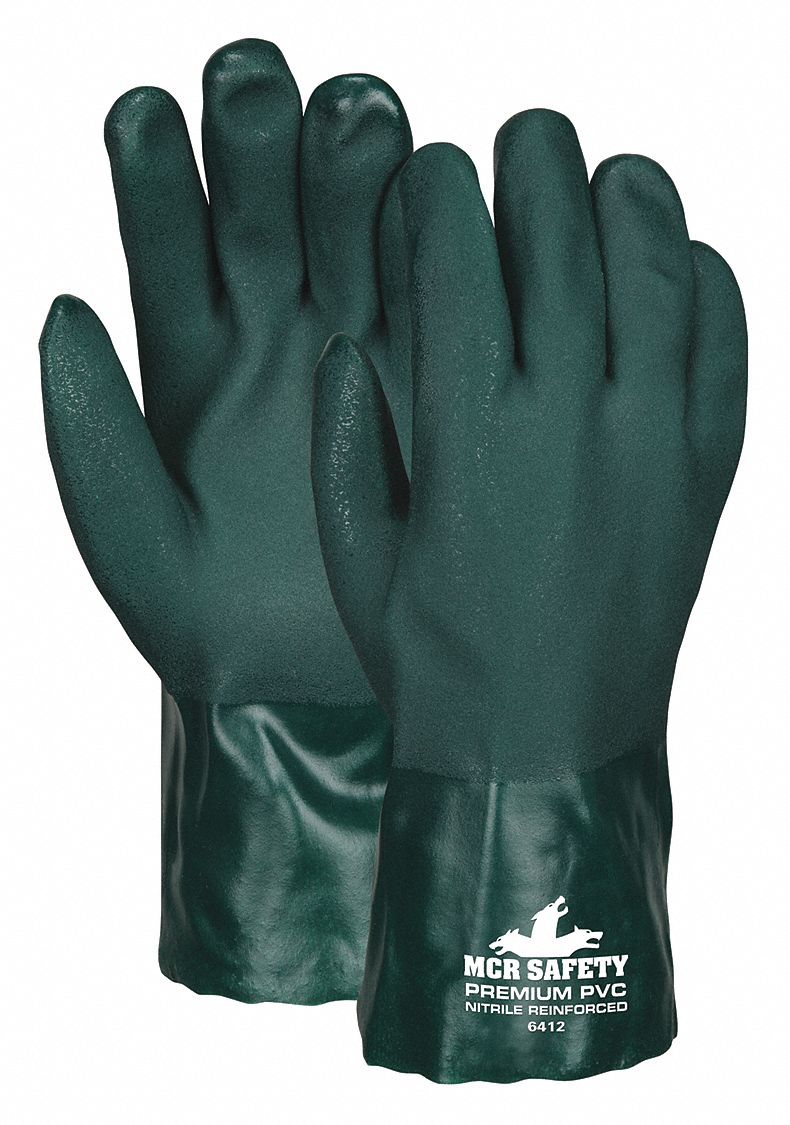 CHEMICAL RESISTANT GLOVES, 12 IN LENGTH, GRAIN, L, GREEN, 6412, 12 PK