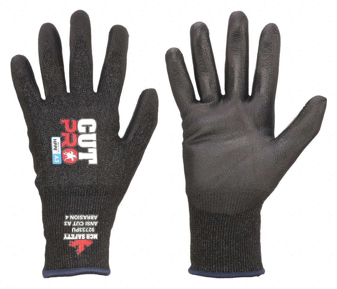 COATED GLOVES,PUR,HPPE,XL,BLACK,PR