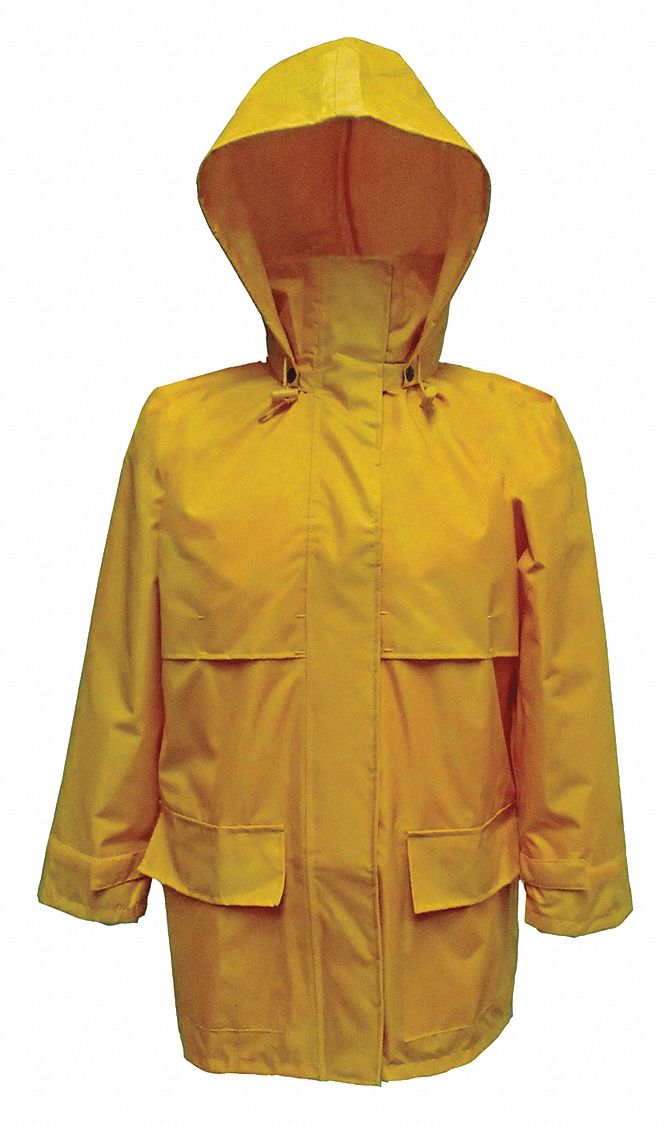 VIKING Yellow, Rain Jacket with Hood, 4XL, 150D Rip-Stop Polyester, PVC ...