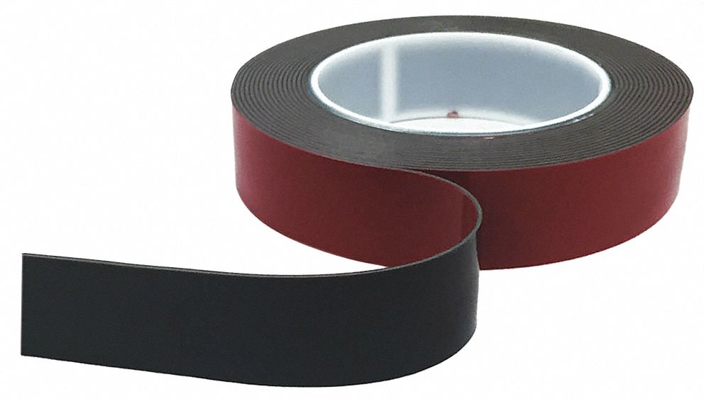 Double-Sided Foam Tape: Black, 1 in x 5 1/2 yd, 1/16 in Tape Thick, Acrylic, Indoor and Outdoor