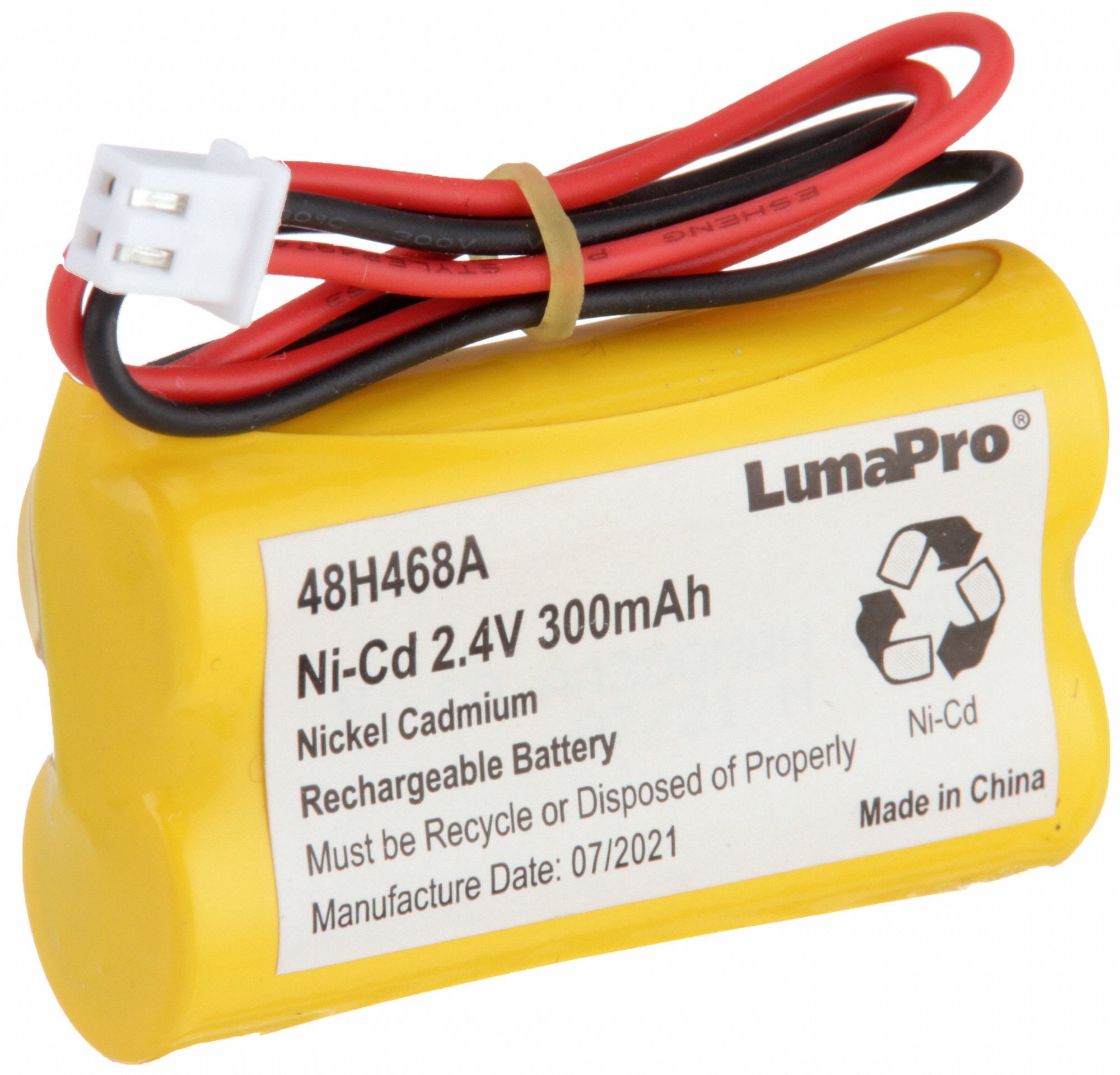 BATTERY, 6CGL5, NI-CD, 2.4 V VOLT, 300 MAH BATTERY CAPACITY, 2 IN H