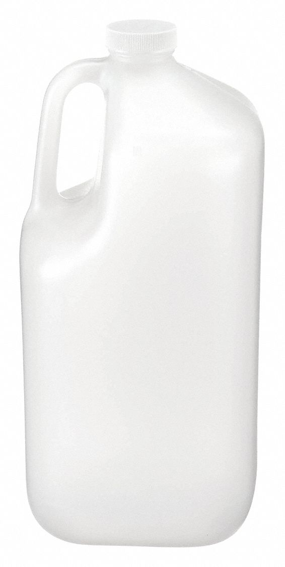 Jug: 3.79 L Capacity - mL, 1 gal Capacity - oz, Screw On, HDPE, Integral Shoulder Handle, White
