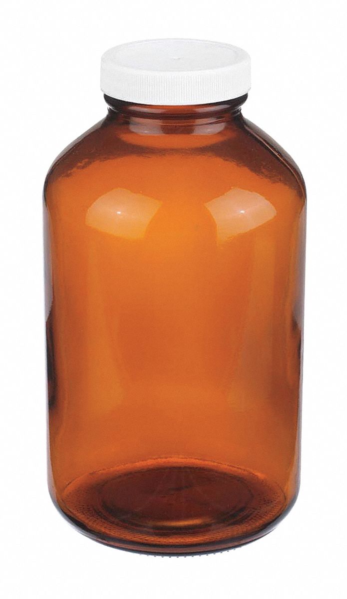 WHEATON Wide Mouth Round Bottle, Glass, Amber, 12 PK