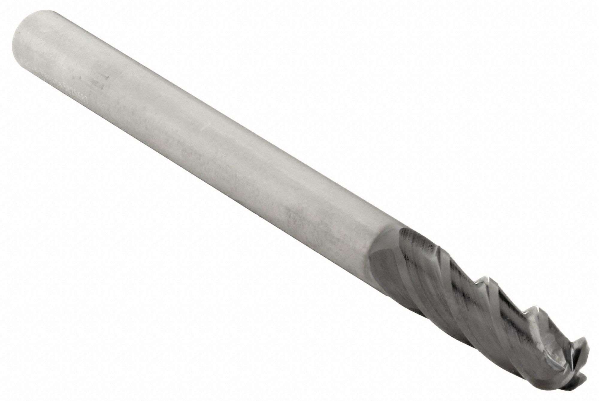 Ball End Mill: Carbide, TiAlN Coated, 4 Flute, 1/4" Mill Dia, 1-1/2" LOC, 6" OAL