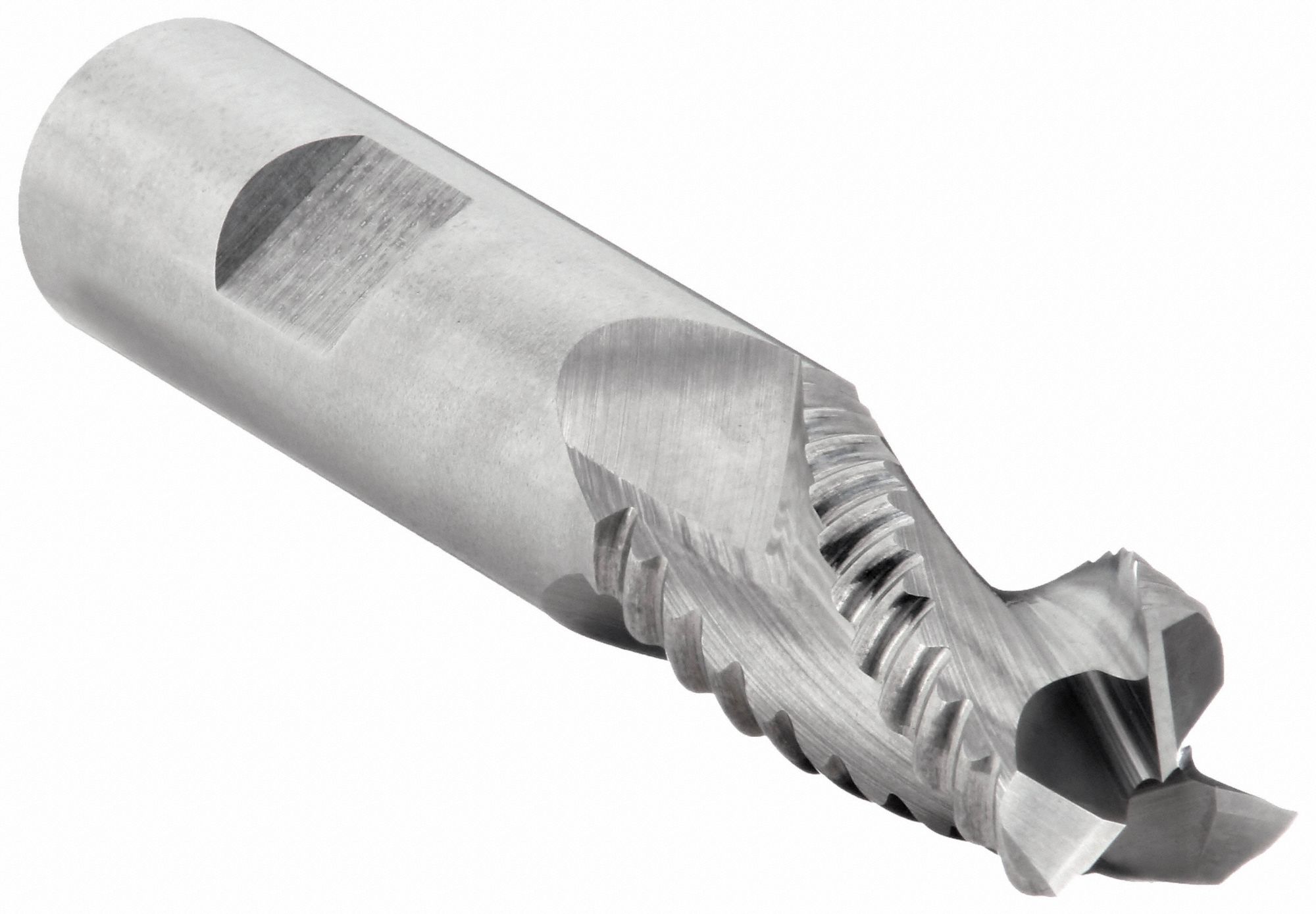 Roughing End Mill: Carbide, 3 Flute, 1/2" Mill Dia, 1" LOC, 0.04" Chf, 3" OAL