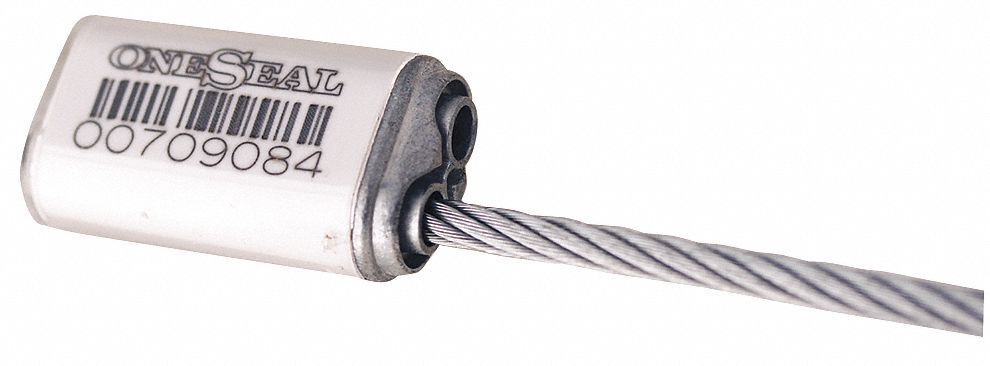 Cable Seals: Steel, 15 in Cable Lg, 3/16 in Cable Dia, 2,250 lb Breaking Strength, White, 200 PK