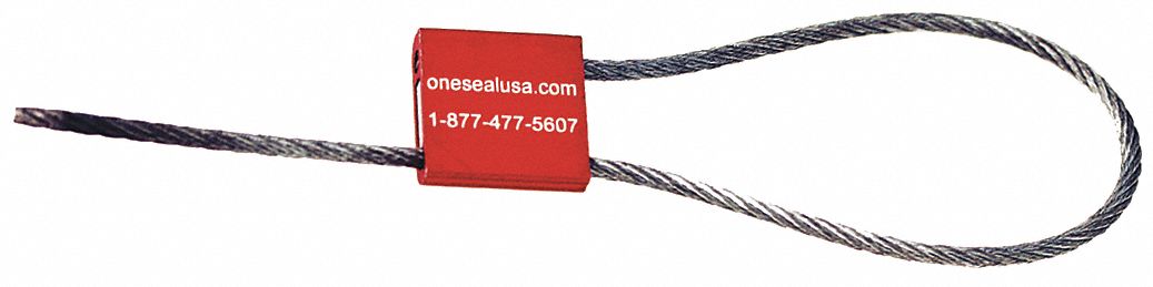 Cable Seals: Steel, 12 in Cable Lg, 1/8 in Cable Dia, 2,250 lb Breaking Strength, Red, 500 PK
