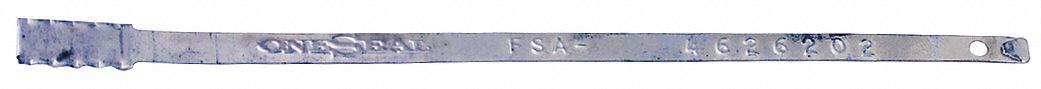 Strap Seals: 8 in Strap Lg, 1/4 in Strap Wd, Silver, 90 lb Breaking Strength, Hot Stamped, 1,000 PK