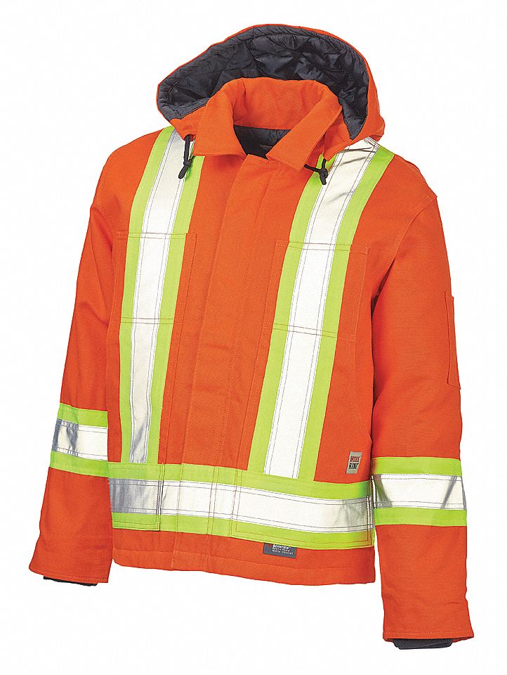 MEN'S HI-VIS PARKA, L, BLAZE ORANGE, COTTON DUCK, QUILTED 6 OZ POLY INSULATION LINING