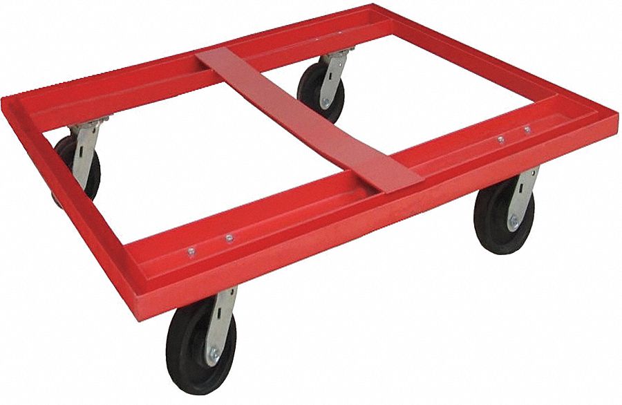 Open-Deck Steel Pallet Dolly: 3, 600 lb Load Capacity, 48 in x 40 in x 9 in, 48J082