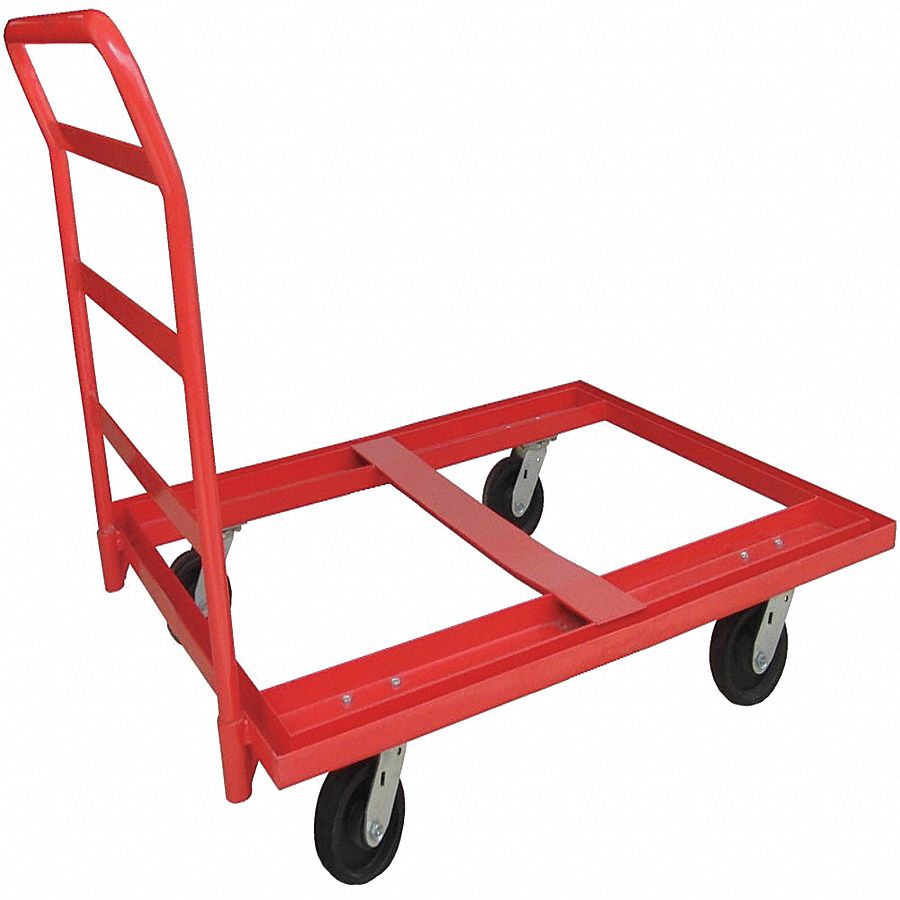 Grainger Approved Open Deck Steel Pallet Dolly With Handle 3 600 Lb Load Capacity 48 In X 40 In X 9 In 48j085 48j085 Grainger