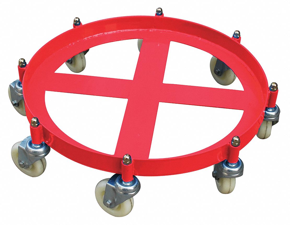 CROSS-BRACE DRUM DOLLY WITH SUPPORT RING, 2,000 LB LOAD CAPACITY, ROUND, NYLON