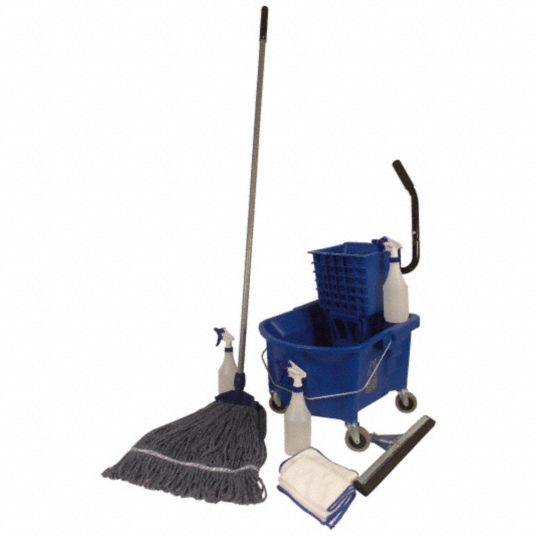 Blue Plastic Bar Cleaning Kit, 6 1/2 gal Grainger