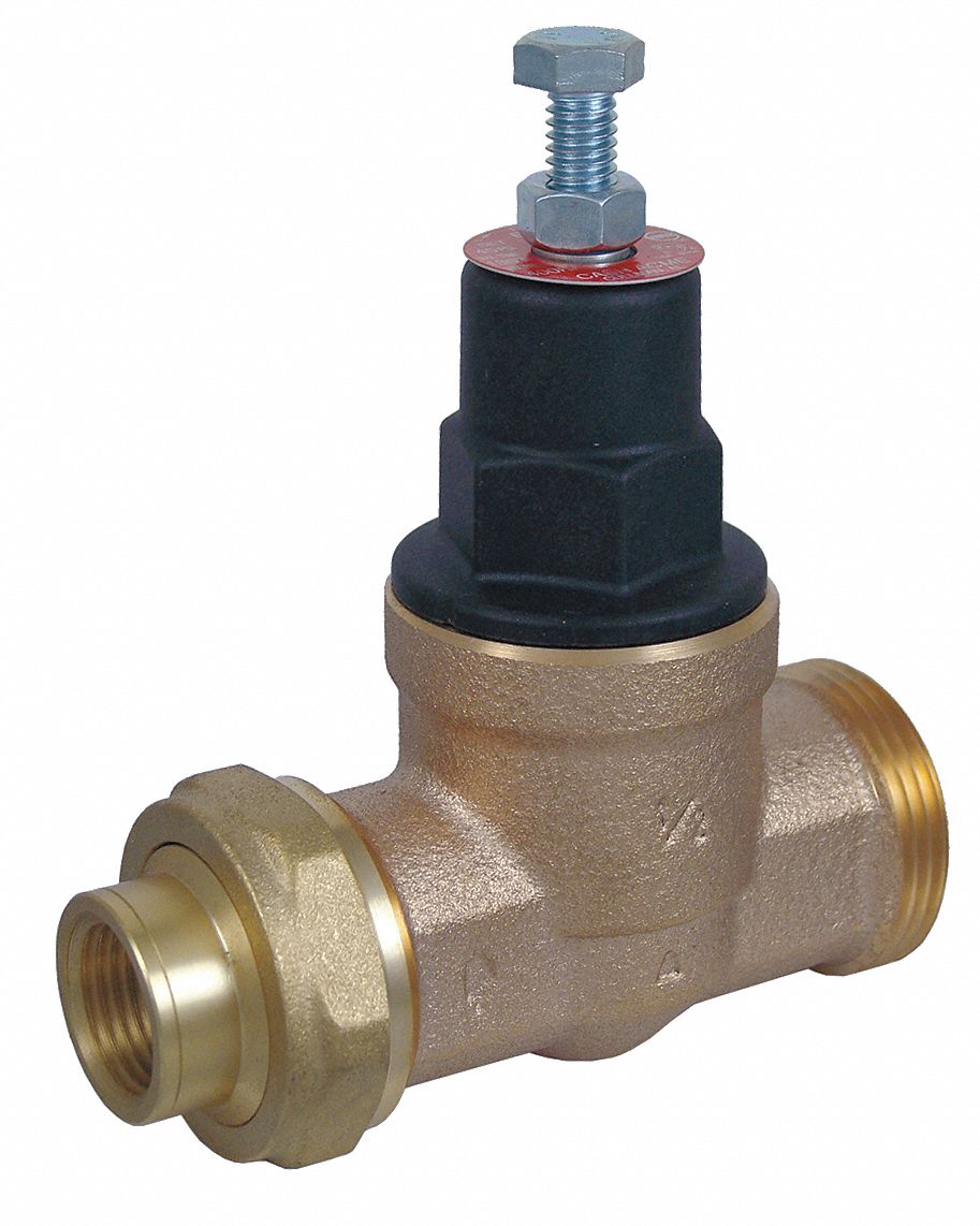 WATER PRESSURE REDUCING VALVE: ½ IN PIPE SIZE, BRASS, 10 PSI TO 70 PSI