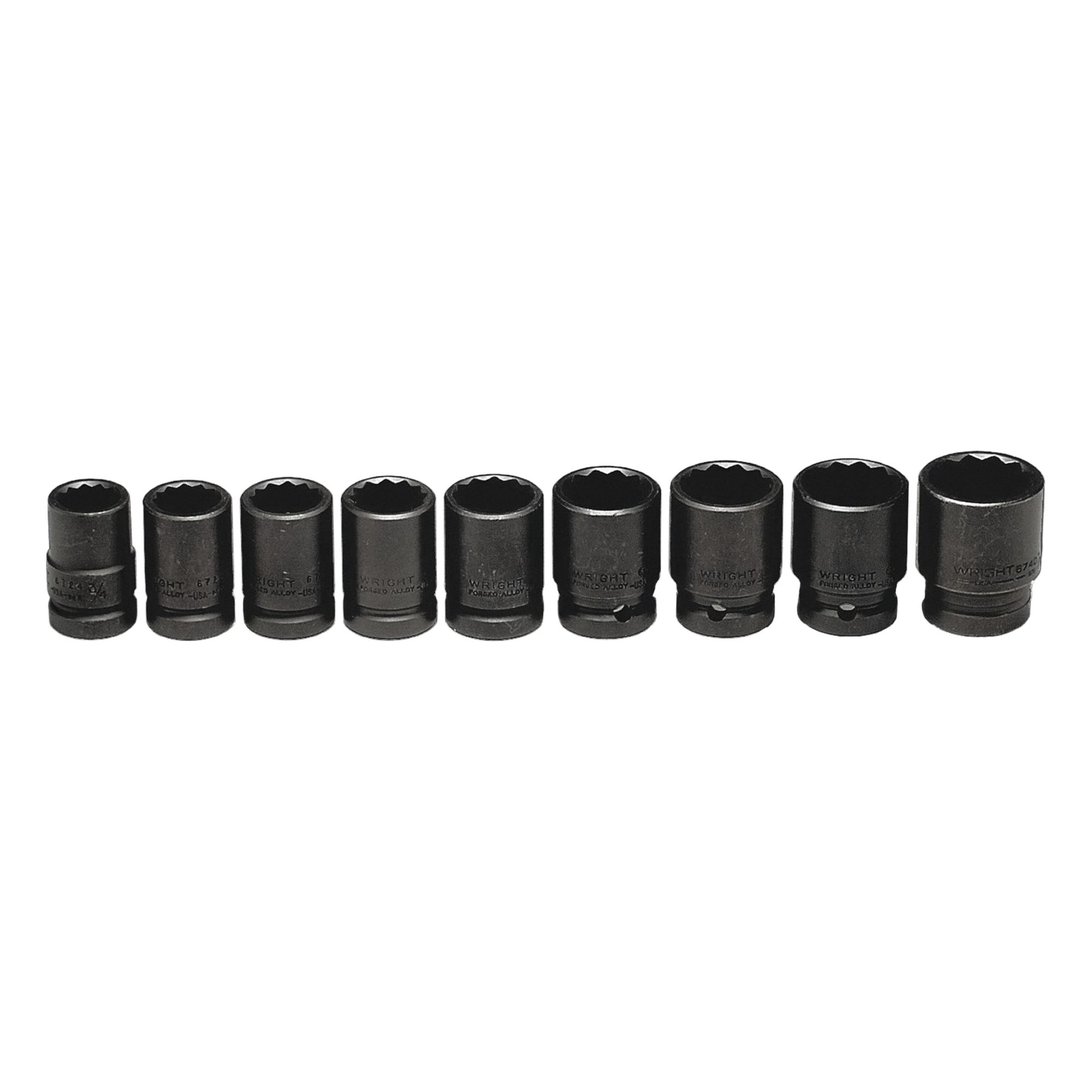 Impact Socket Set: 3/4 in Drive Size, Small Set (0-50 pieces) Set Size, 9 Pieces, Black Oxide