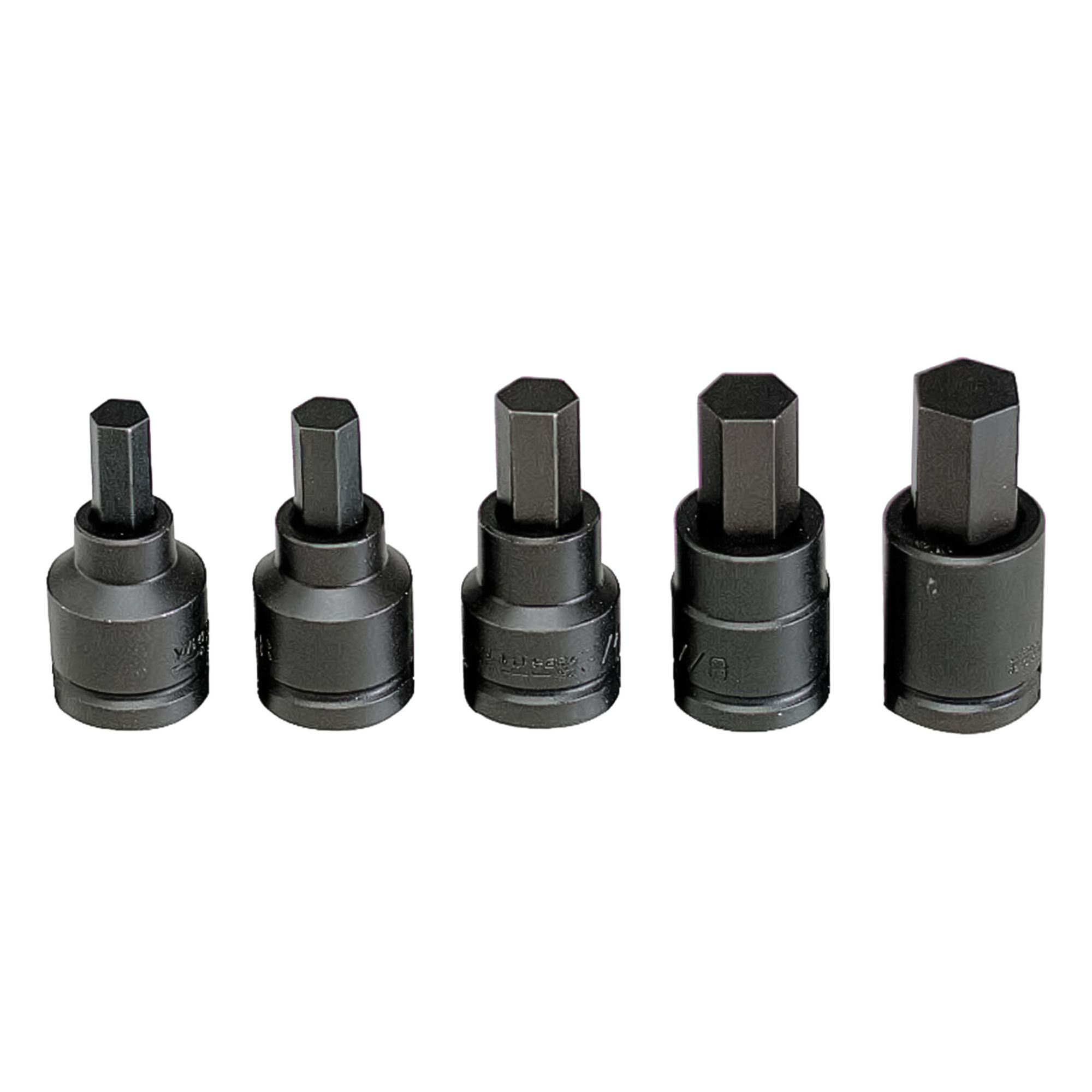Impact Socket Bit Set: SAE, 3/4 in Drive Size, 5 Pieces, Replaceable Insert, Hex Tip