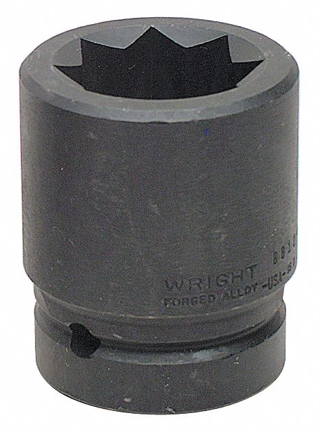 Impact Socket: 1 in Drive Size, SAE, 1 1/2 in Socket Size, 8-Point, Std, Black Oxide