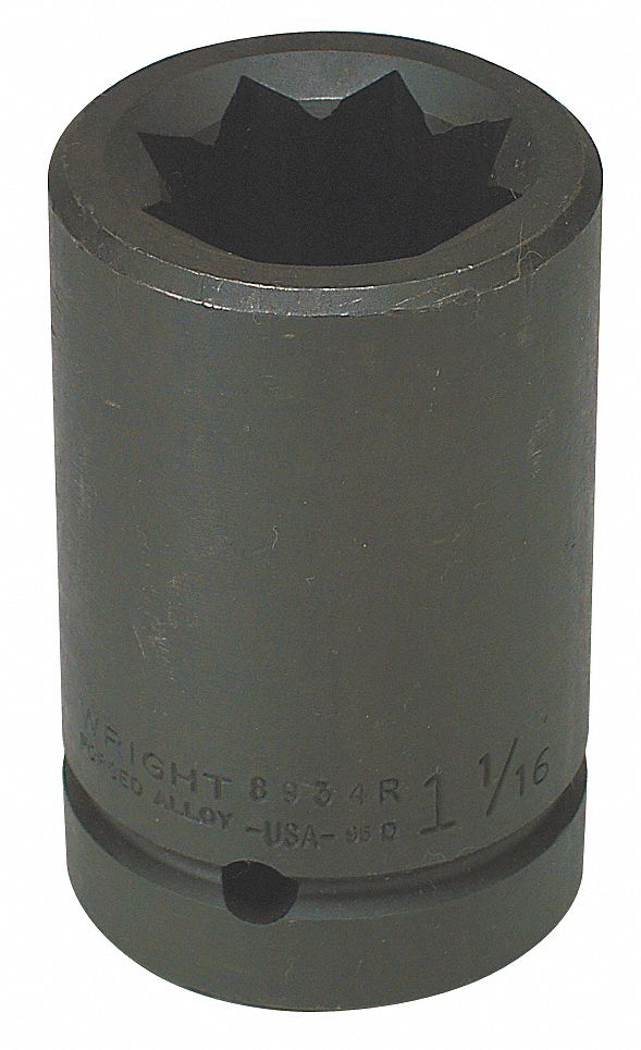 Impact Socket: 1 in Drive Size, SAE, 1 1/6 in Socket Size, 8-Point, Deep, 3 1/4 in Overall Lg