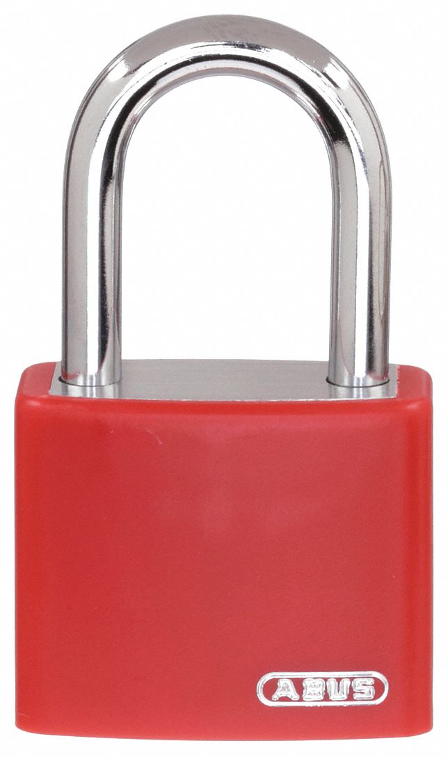 LOCKOUT PADLOCK, KEYED ALIKE, ALUMINUM, COMPACT BODY, HARDENED STEEL, RED, 1-7/16 IN H