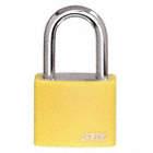 LOCKOUT PADLOCK, KEYED DIFFERENT, ALUMINUM, COMPACT BODY, HARDENED STEEL, YELLOW, 1-7/16 IN H