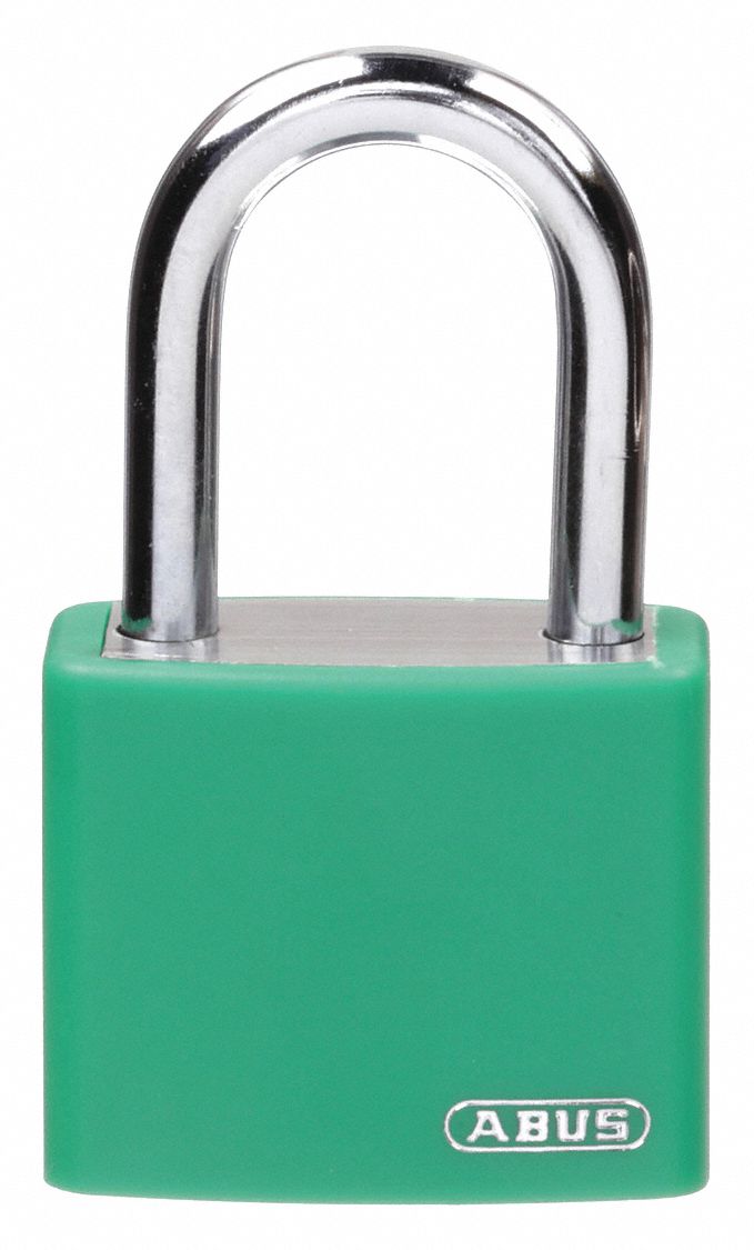 LOCKOUT PADLOCK, KEYED DIFFERENT, ALUMINUM, COMPACT BODY, HARDENED STEEL, GREEN, 1-7/16 IN H