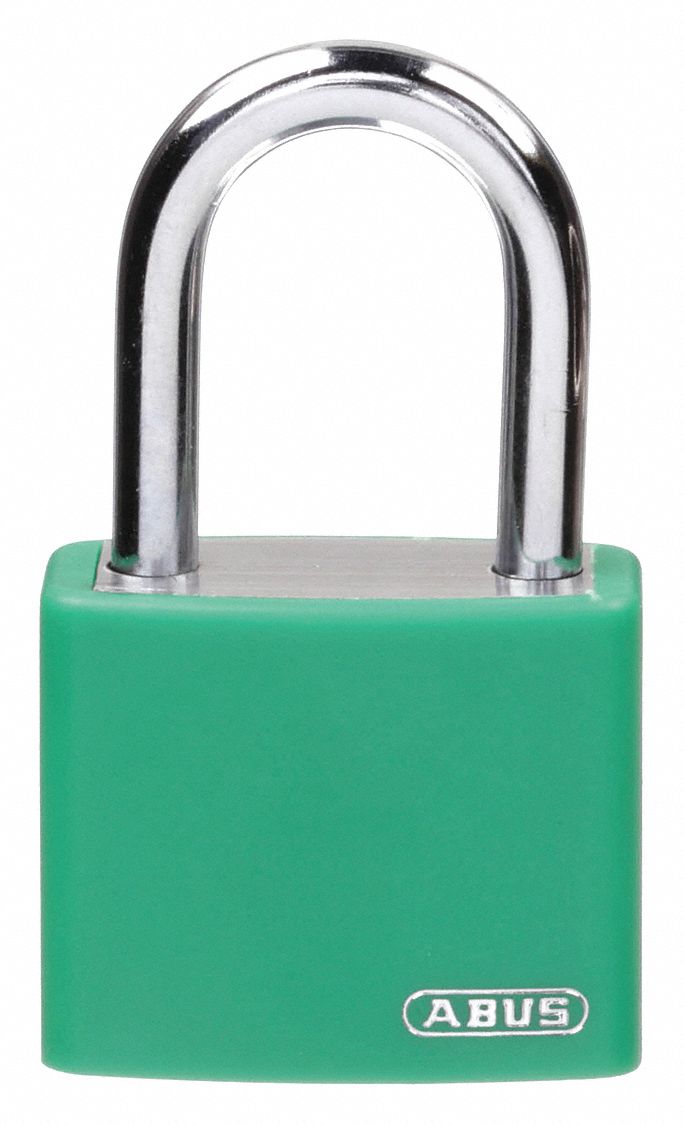 LOCKOUT PADLOCK, KEYED ALIKE, ALUMINUM, COMPACT BODY, HARDENED STEEL, GREEN, 1-7/16 IN H