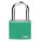 LOCKOUT PADLOCK, KEYED ALIKE, ALUMINUM, COMPACT BODY, HARDENED STEEL, GREEN, 1-7/16 IN H