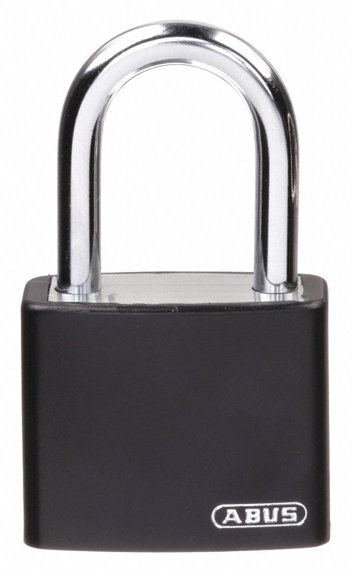 LOCKOUT PADLOCK, KEYED DIFFERENT, ALUMINUM, COMPACT BODY, HARDENED STEEL, BLACK, 1-7/16 IN H