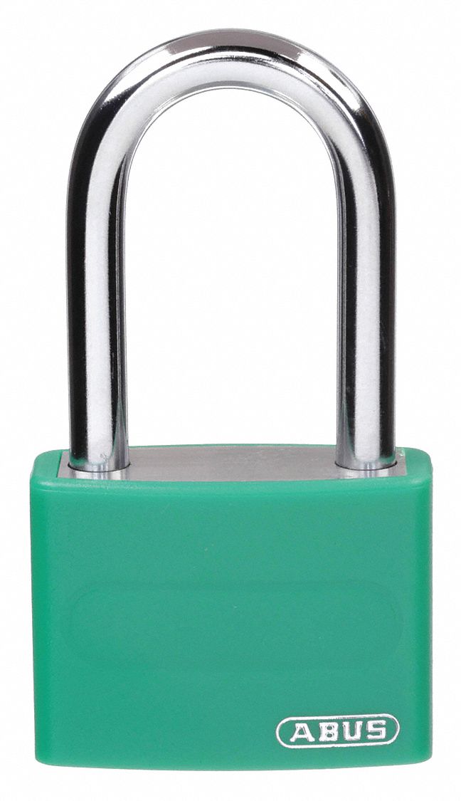 LOCKOUT PADLOCK, KEYED ALIKE, ALUMINUM, COMPACT BODY, HARDENED STEEL, GREEN, 2 IN H