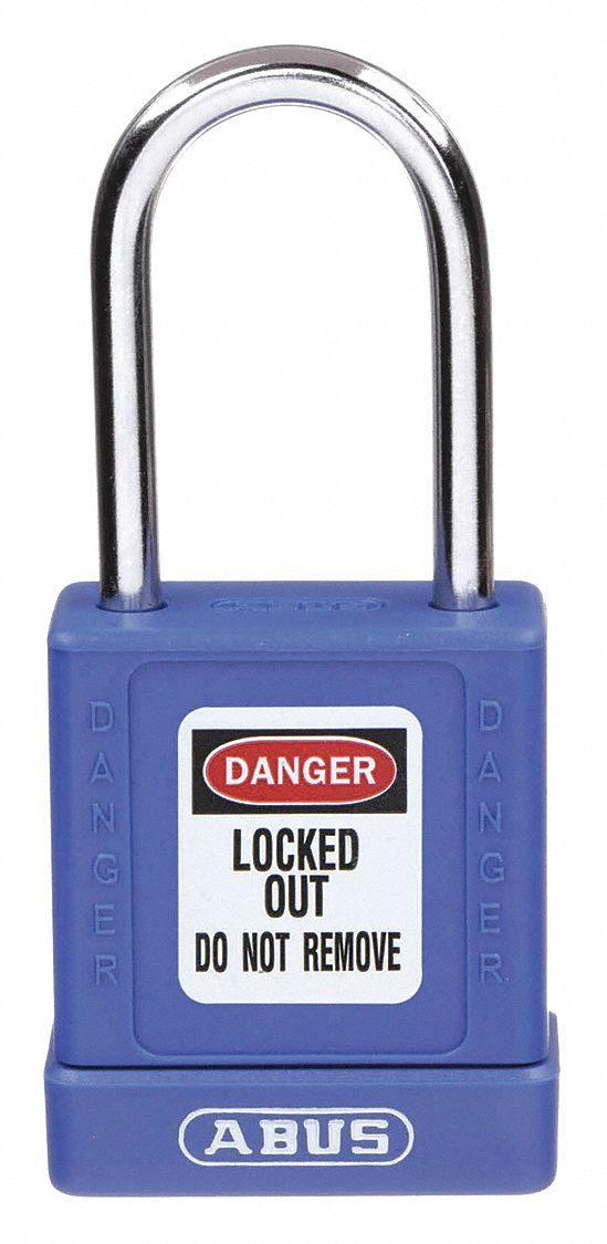 LOCKOUT PADLOCK, KEYED DIFFERENT, ALUMINUM, COMPACT BODY, HARDENED STEEL, BLUE