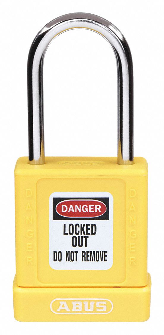 LOCKOUT PADLOCK, KEYED DIFFERENT, ALUMINUM, COMPACT BODY, HARDENED STEEL, YELLOW