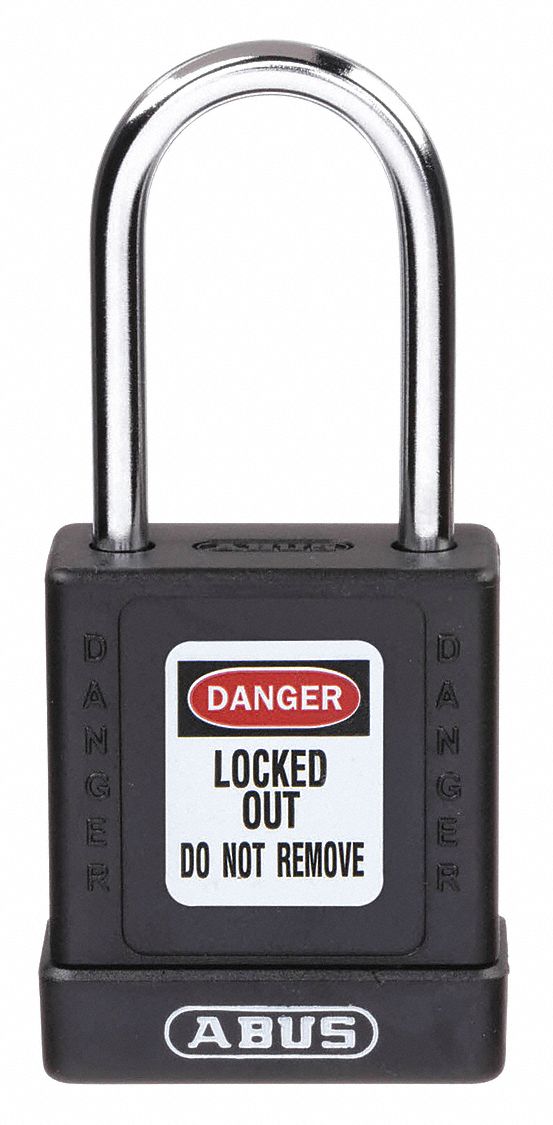 LOCKOUT PADLOCK, KEYED DIFFERENT, ALUMINUM, COMPACT BODY, HARDENED STEEL, BLACK