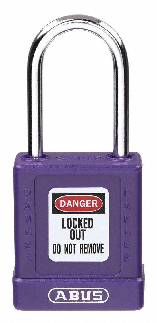 LOCKOUT PADLOCK, KEYED DIFFERENT, ALUMINUM, COMPACT BODY, HARDENED STEEL, PURPLE