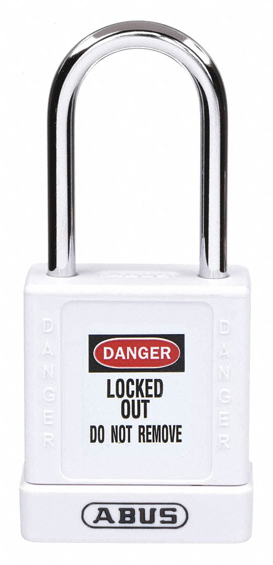 LOCKOUT PADLOCK, KEYED DIFFERENT, ALUMINUM, COMPACT BODY, HARDENED STEEL, WHITE