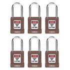 LOCKOUT PADLOCK, KEYED DIFFERENT, ALUMINUM, COMPACT BODY, HARDENED STEEL, BROWN, 6 PK