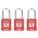 LOCKOUT PADLOCK, KEYED ALIKE, ALUMINUM, STANDARD BODY, HARDENED STEEL, RED, 3 PK