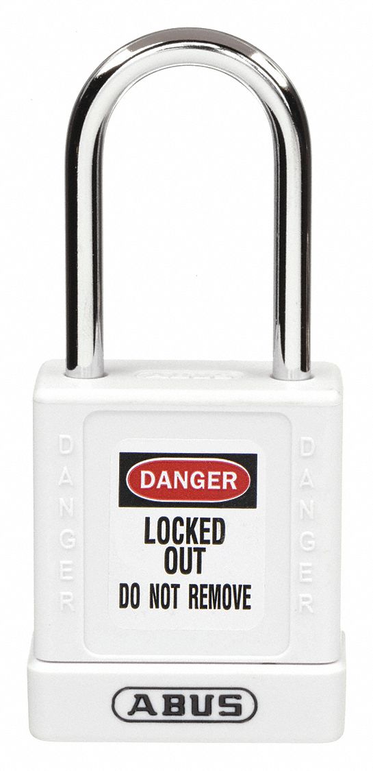 LOCKOUT PADLOCK, KEYED DIFFERENT, ALUMINUM, STANDARD BODY, HARDENED STEEL, WHITE, 6 PK