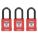 LOCKOUT PADLOCK, KEYED ALIKE, ALUMINUM, LONG BODY, HARDENED STEEL, RED, 3 PK