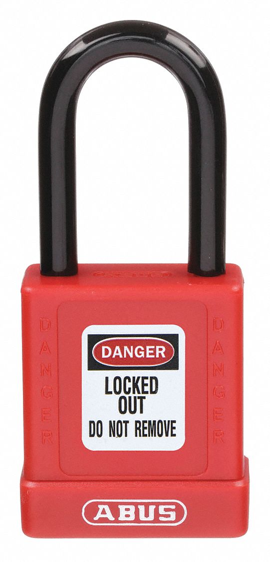 LOCKOUT PADLOCK, KEYED DIFFERENT, ALUMINUM, STANDARD BODY, HARDENED STEEL, RED