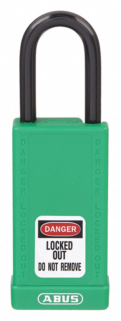 LOCKOUT PADLOCK, KEYED DIFFERENT, ALUMINUM, STANDARD BODY, HARDENED STEEL, GREEN