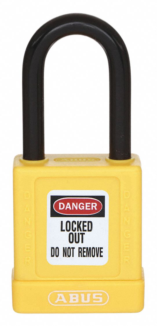 LOCKOUT PADLOCK, KEYED DIFFERENT, ALUMINUM, STANDARD BODY, HARDENED STEEL, YELLOW